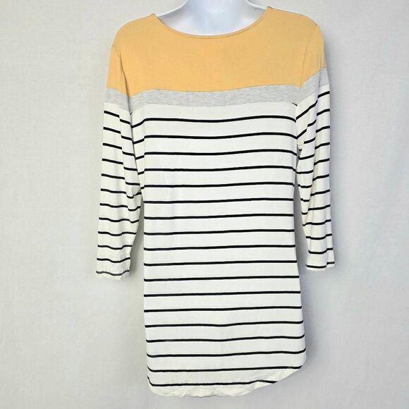 Maurices 24/7 Small Mustard Gray Stripe Tunic Top Women’s S - Picture 3 of 6